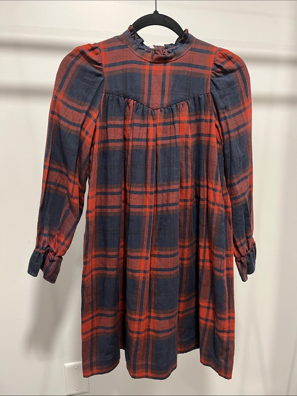 Bonpoint Red and Navy Plaid Long-Sleeve Dress